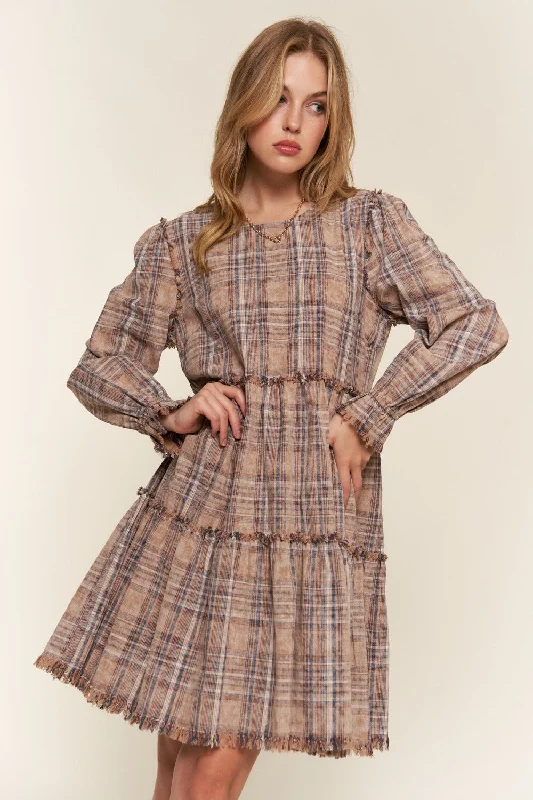 Washed Frayed Tiered Plaid Dress Edgy mini dresses