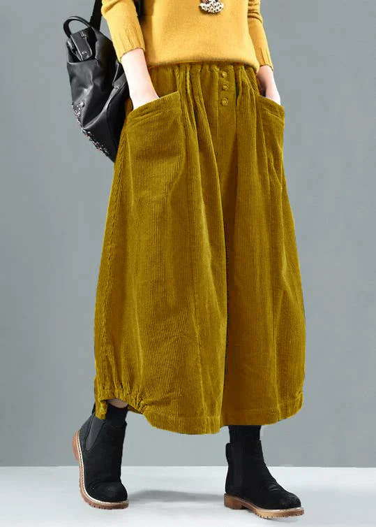 Women Elastic Waist Pockets Spring Wardrobes Tutorials yellow Skirt Striped unclassified skirts