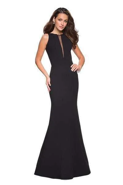 La Femme - 27124 Plunging Illusion Notched Trumpet Gown Edgy party dresses