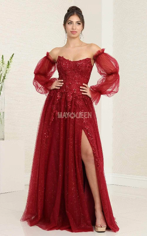 May Queen RQ8060 - Strapless Detachable Sleeve Prom Gown Formal party dresses