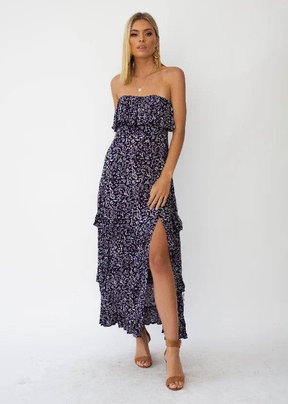 Bexley Strapless Maxi Dress - Navy Vine Flattering maxi dresses for all body types