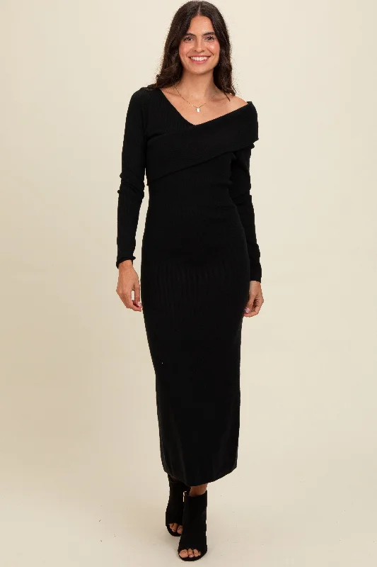 Black Fold Over Maxi Sweater Dress Red carpet maxi dresses