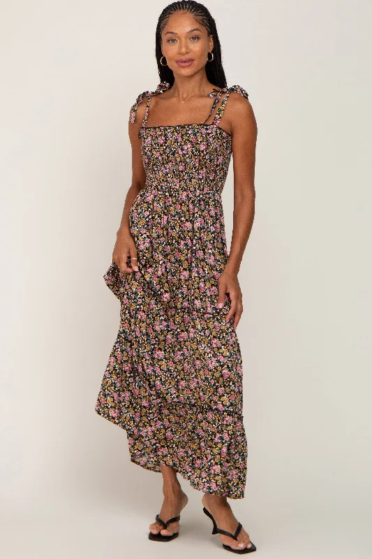 Black Multi-Color Floral Sleeveless Tiered Maxi Dress Versatile maxi dresses for all occasions