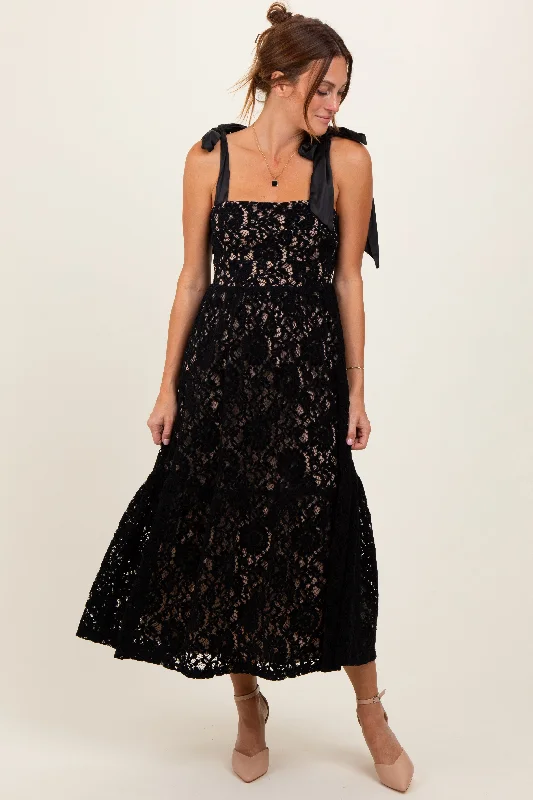 Black Velvet Lace Shoulder Bow Maxi Dress Cheap maxi dresses