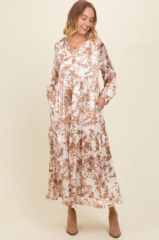 Brown Floral Tassel Tie Front Maxi Dress Holiday maxi dresses