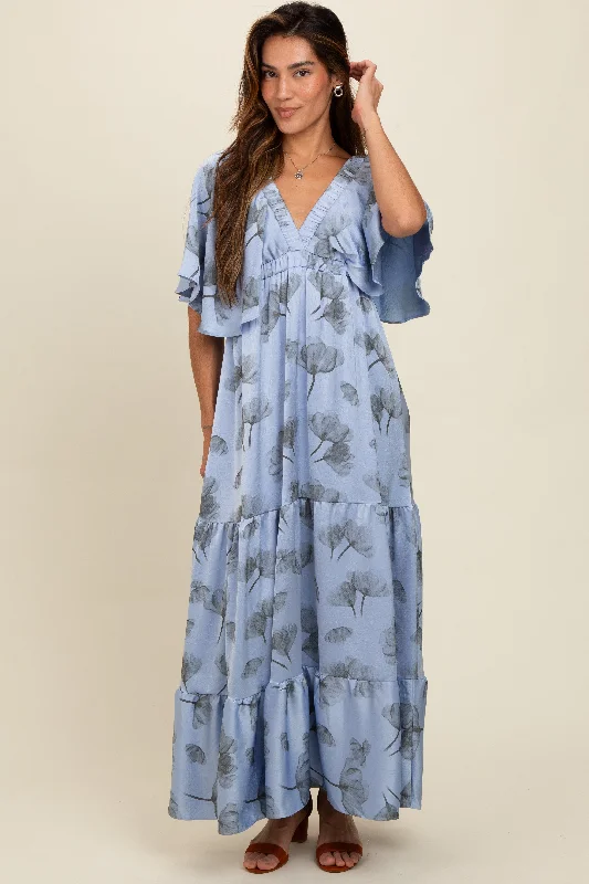 Light Blue Floral Deep V-Neck Maxi Dress Revolve maxi dresses