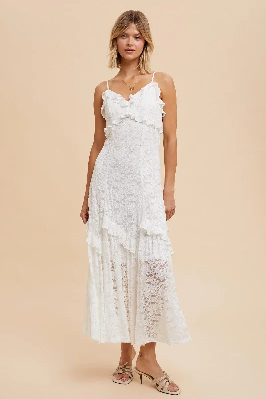 Off-White Vintage Lace Maxi Dress Summer party maxi dresses