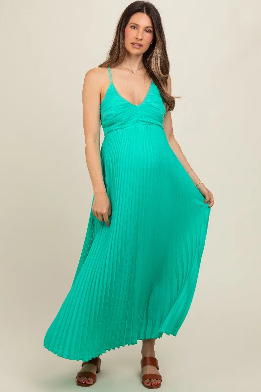 Turquoise Pleated Back Cutout Tie Maternity Maxi Dress Cocktail maxi dresses