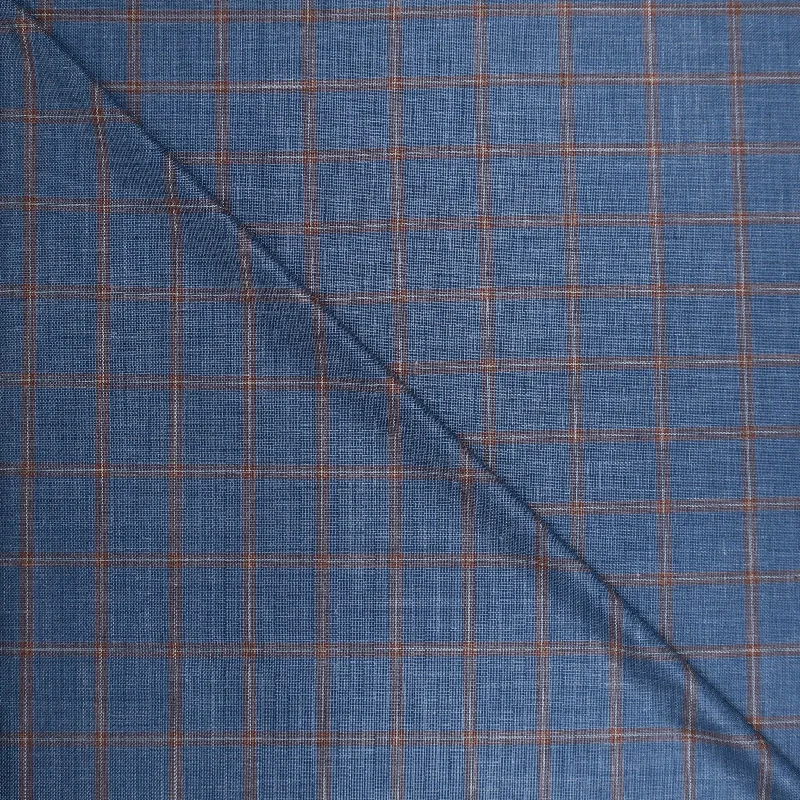 2.5 YDS Blue and Burnt Orange Windowpane Ariston Wool, Silk and Linen Blend Fabric Long unclassified dresses