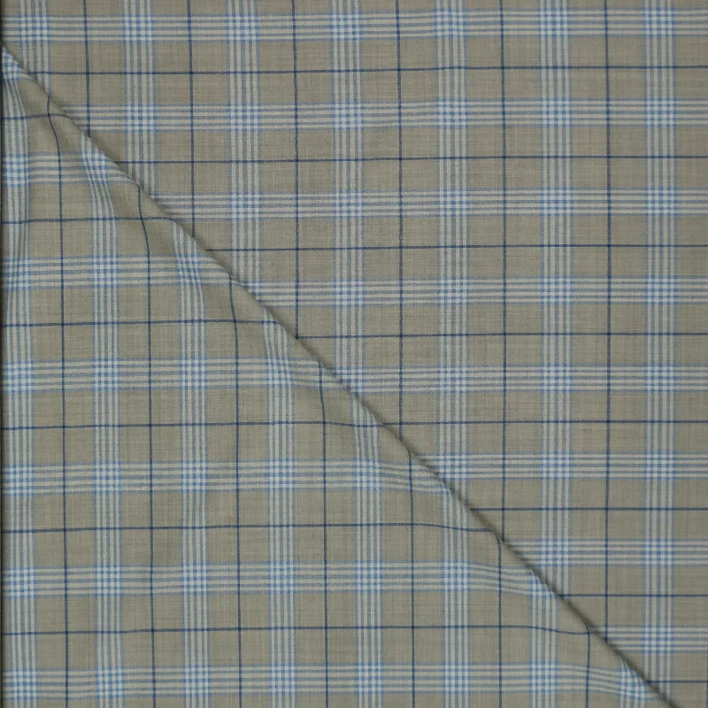 Beige and Blue Tartan Super 130's Blue Shine Blend Ariston Fabric Discounted unclassified dresses