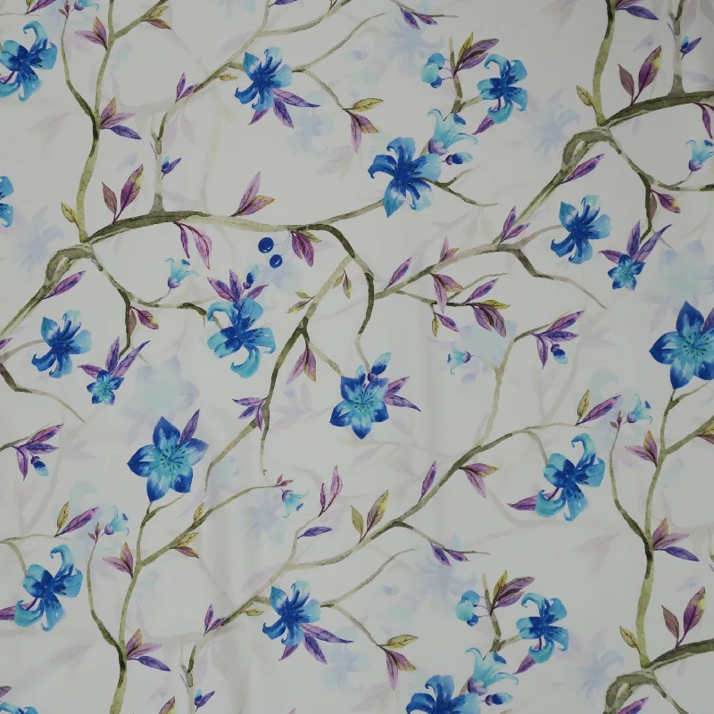 Blue Flowers on White Background Charmeuse Polyester Fabric Silk unclassified dresses