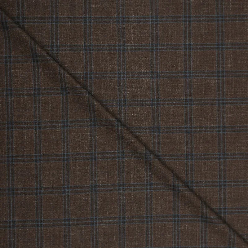 Brown and Blue Plaid Diamond Wool, Silk and Linen Ariston Fabric Affordable unclassified dresses