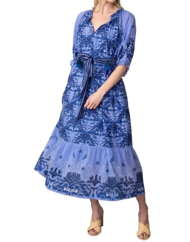 Charming Cheetahs Vibrant Voyage Dress In Blue Hibiscus Embroidered unclassified dresses