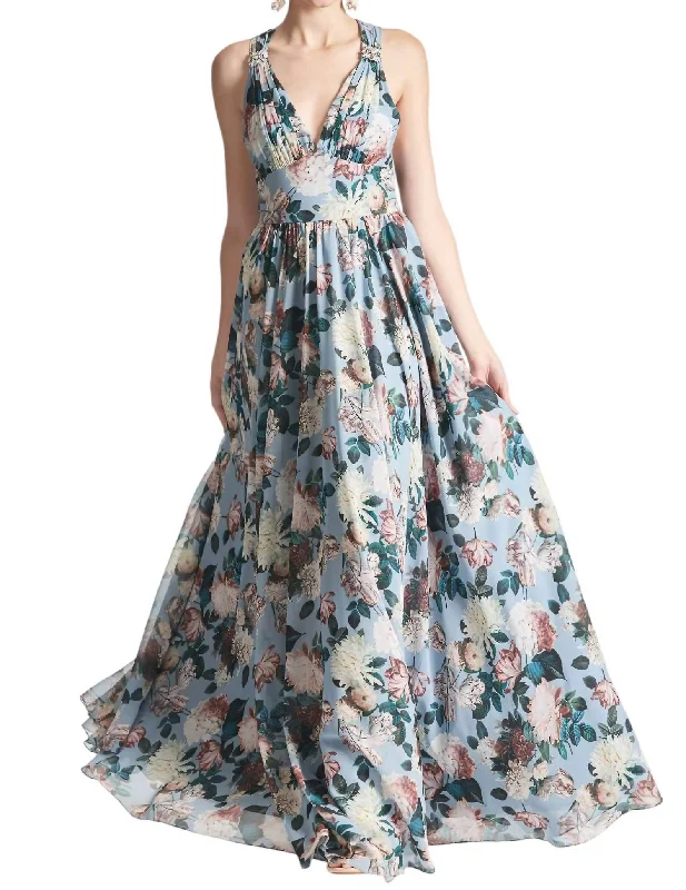 Chiffon Kenzia Gown In Ice Blue Garden Neutral tone unclassified dresses