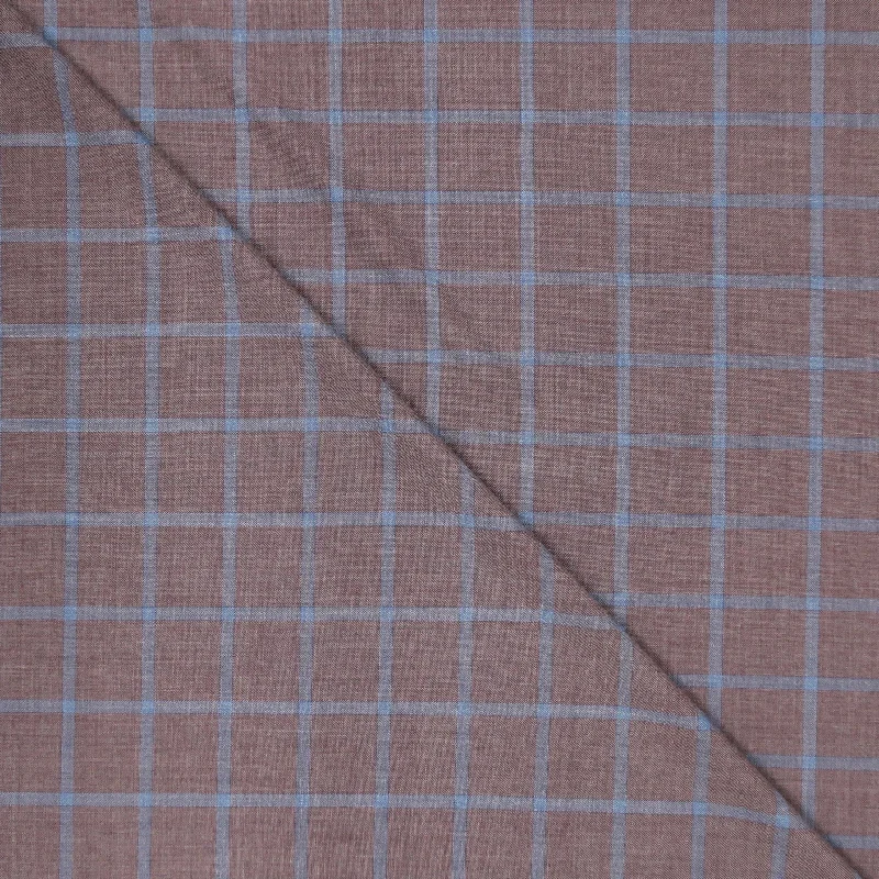 Chocolate Brown and Blue Windowpane Super 140's Doppio Ritorto Ariston Wool Fabric Cocktail unclassified dresses