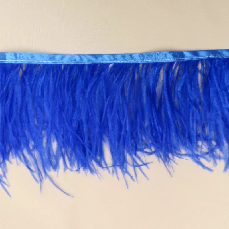 Dark Blue Ostrich Feather Trim 2 PLY Backless unclassified dresses