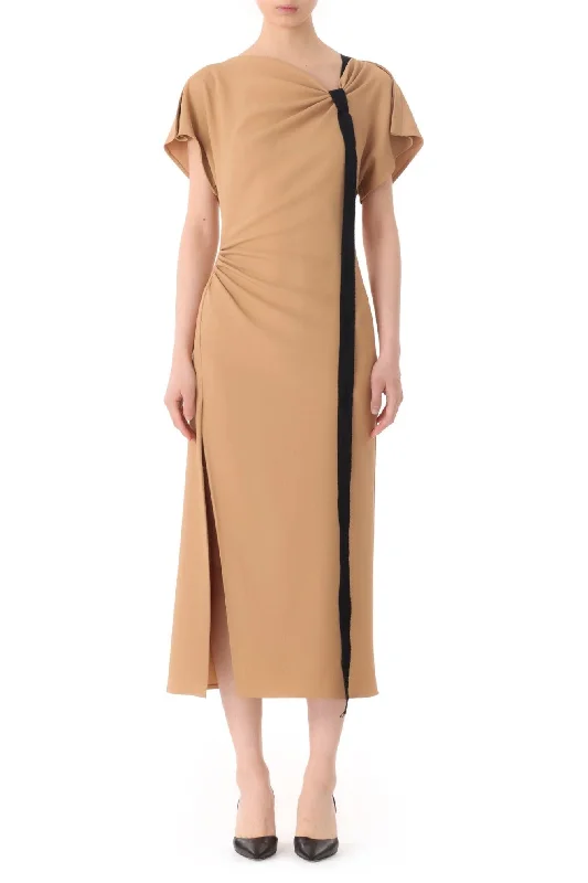 Draped Neck Fluid Crepe Dress With Tie Detail Budget-friendly unclassified dresses