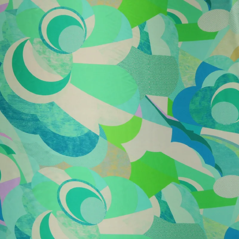 Green, Teal and Purple Abstract Circles Printed Silk Charmeuse Fabric Sleeveless unclassified dresses