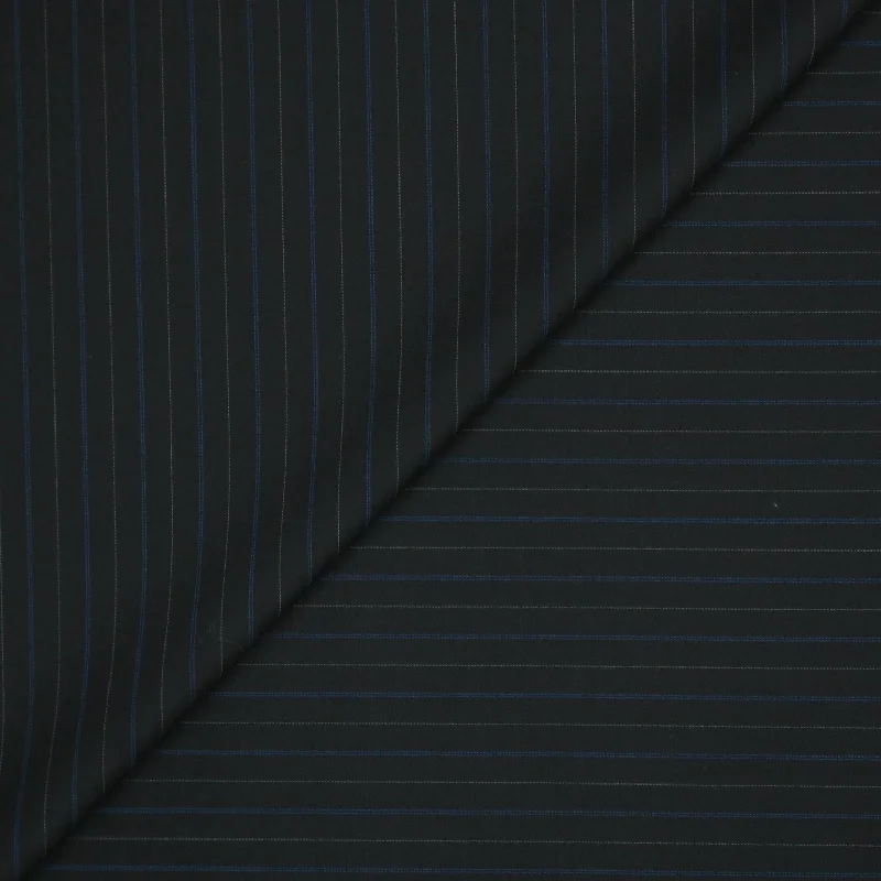 Midnight Navy and Blue Striped Tasmanian Super 130's Wool Suiting Fabric Satin unclassified dresses