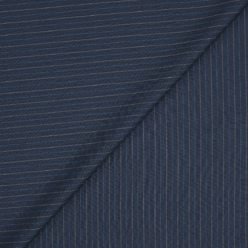 Navy Blue with Beige Stripes Wool Suiting Fabric Cotton unclassified dresses