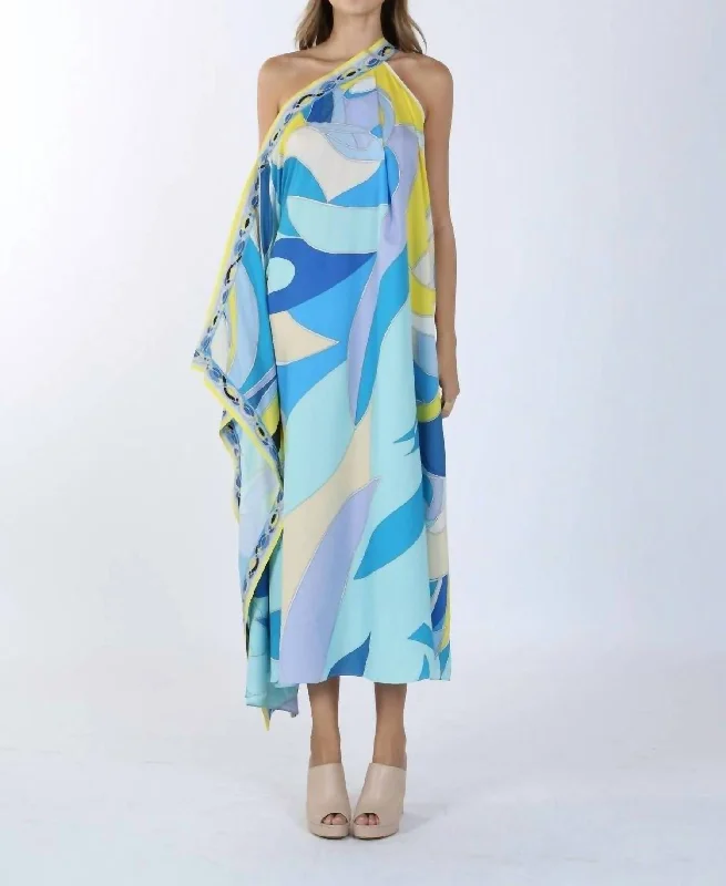 Perry Printed Caftan Dress In Blue Vintage unclassified dresses