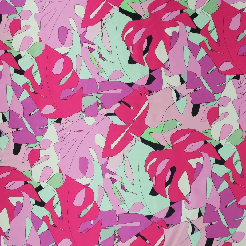 Pink, Green, and Lilac Abstract Monstera Leaves Printed Silk Charmeuse Fabric Neutral tone unclassified dresses