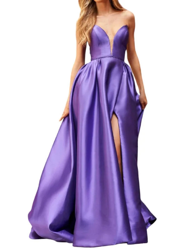 Plunging High Slit Gown In Purple Velvet unclassified dresses