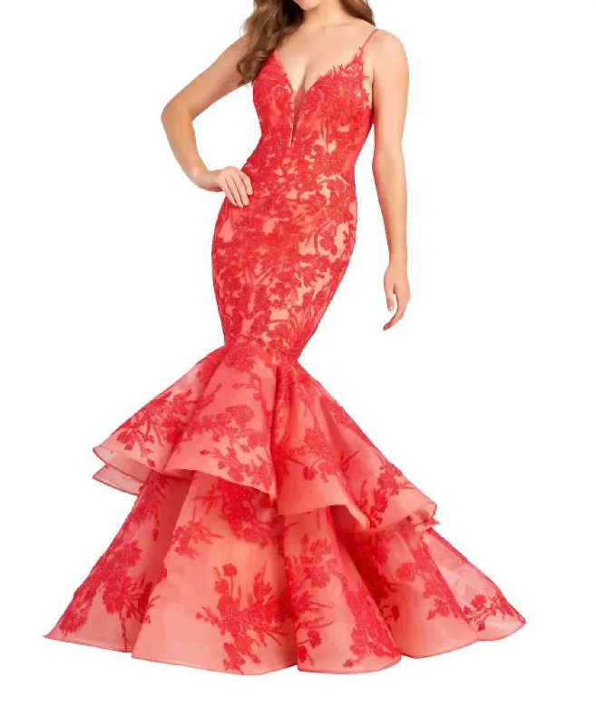 Plunging V-Neck Mermaid Gown In Strawberry Y2K unclassified dresses