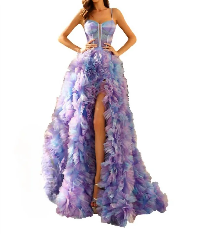 Ruffled Corset Bodice Evening Gown In Lilac/multi Spring unclassified dresses