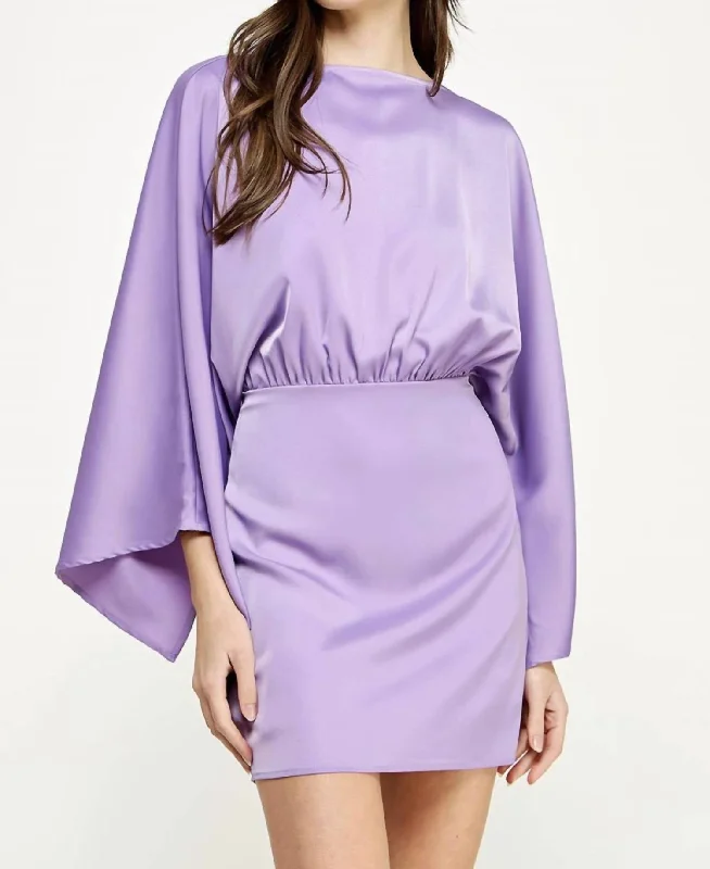 Satin Crew Neck Dress In Lavender Beach unclassified dresses