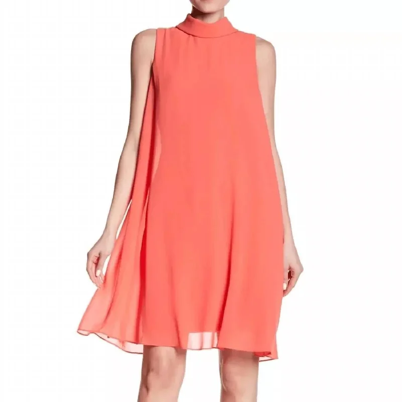 Sleeveless High Neck Swing Dress In Coral Denim unclassified dresses