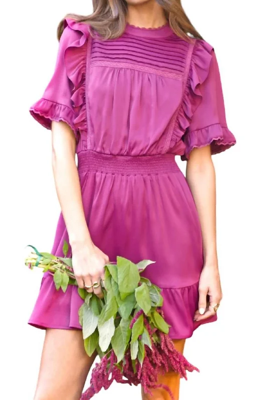 Vondi Pintucked Dress In Magenta Tiered unclassified dresses