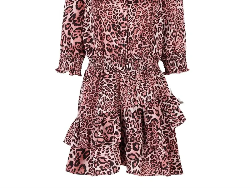 Women's Ruffle Tiered Dress In Pink Leopard Sequin unclassified dresses