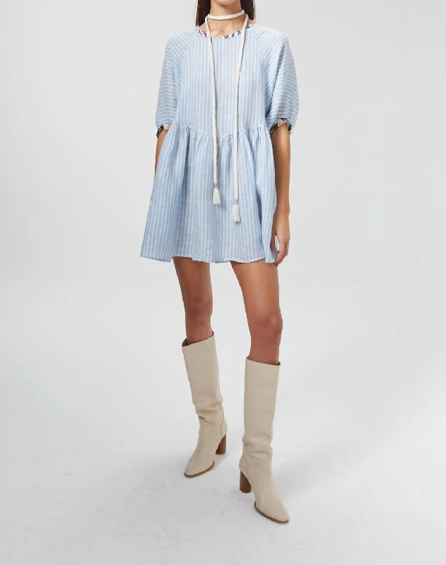 Alcala Linen Dress In Light Blue/white Stripes Tiered unclassified dresses