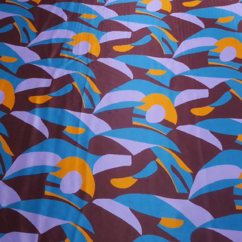 Aqua Orange and Burgundy Geometric on Purple Background Printed Silk Charmeuse Fabric High-end unclassified dresses