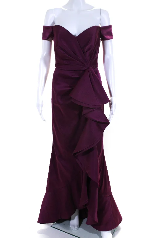 Badgley Mischka Womens Sangria Ruffle Gown Purple Anniversary unclassified dresses