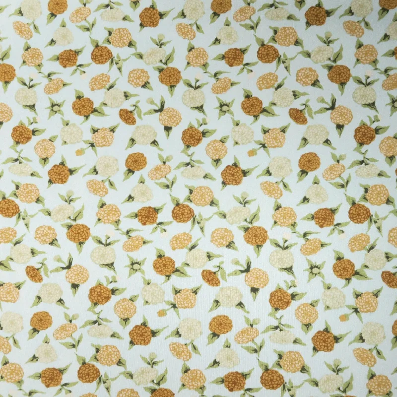 Beige and Brown Flowers on a White Background Printed Spandex Stretch Fabric Travel unclassified dresses