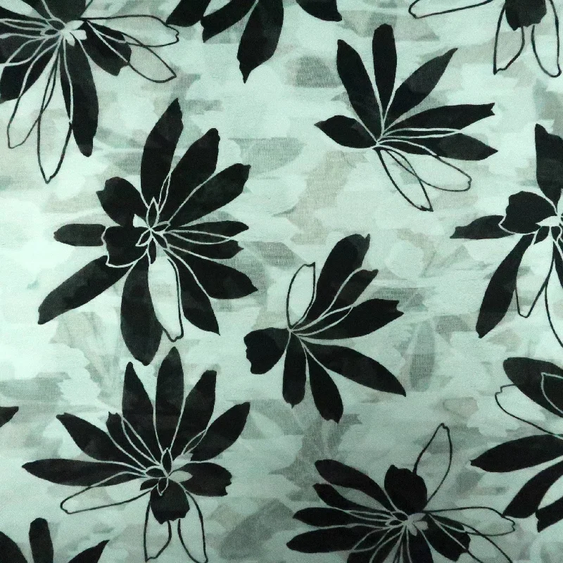 Black Flowers on White Embroidered Printed Cotton Blended Broadcloth Floral unclassified dresses