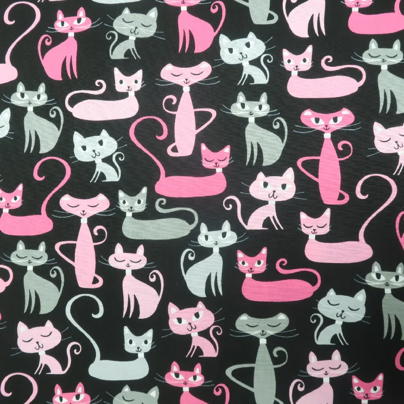 Black, Pink and Gray Whiskers and Tails Printed Cotton Striped unclassified dresses