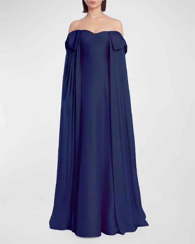 Bow-Embellished Off-Shoulder Cape Gown Short unclassified dresses