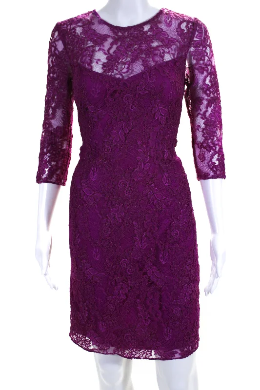 Carmen Marc Valvo Womens Botanical Berry Sheath Purple Discounted unclassified dresses