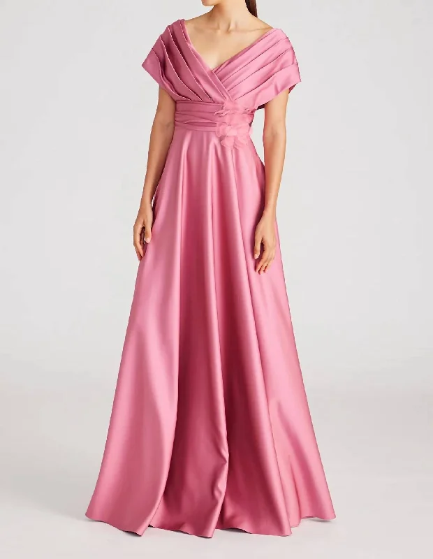 Cecelia Draped A Line Gown In Vintage Primrose Stretchy unclassified dresses