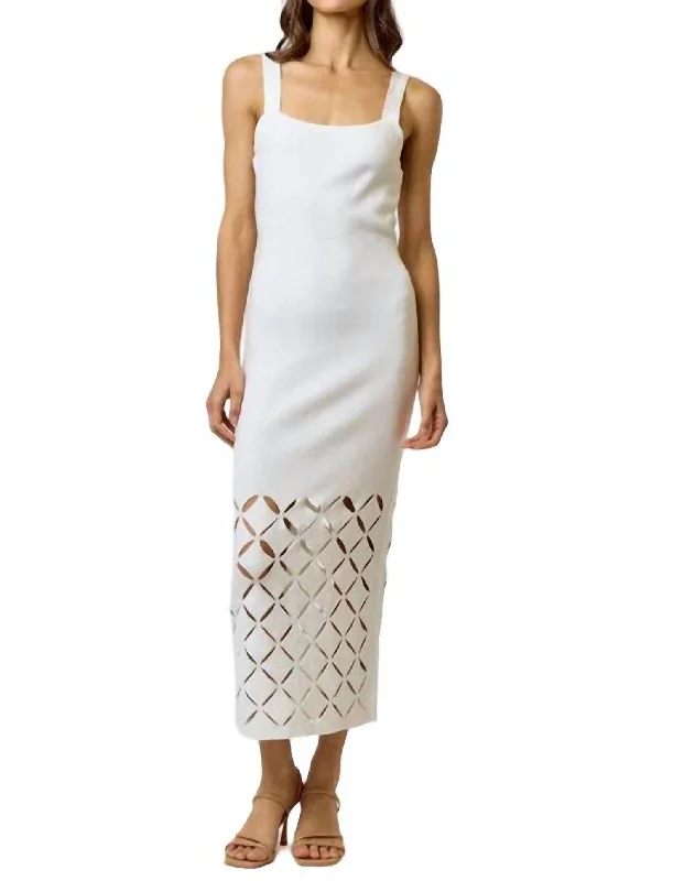 Cut Out Detail Sweater Midi Dress In Off-White A-line Midi Skirt