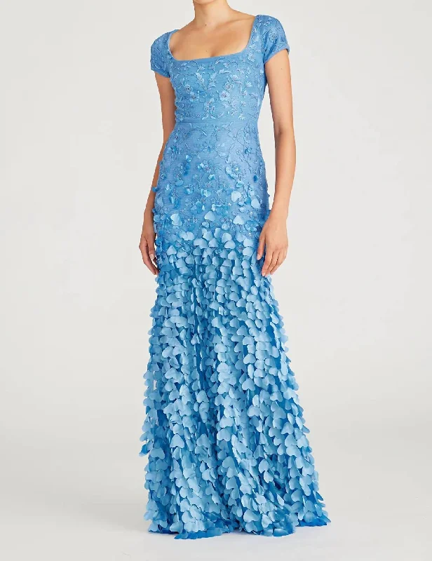 Dawn Scoop Neck Beaded Gown In Airy Blue Long unclassified dresses