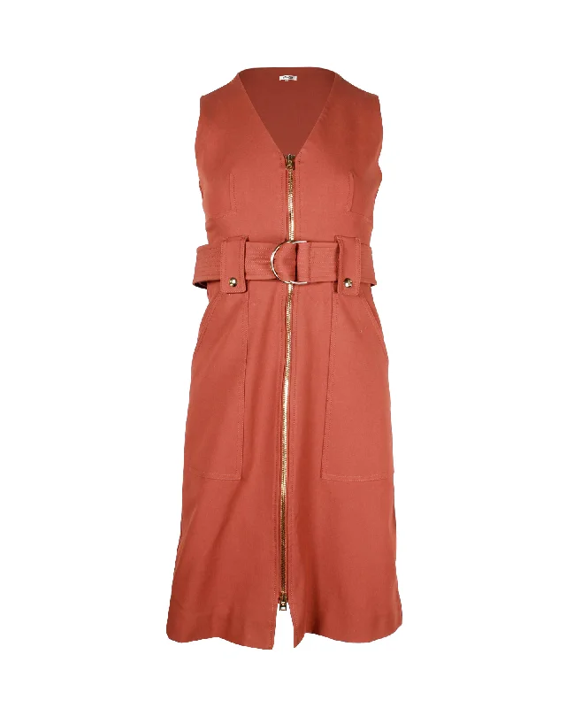 Diane von Furstenberg Zip-Front Belted Dress in Brown Cotton Tiered unclassified dresses