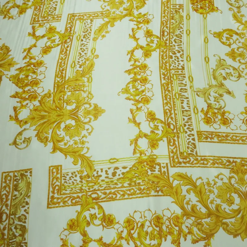 Gold Arabesques on a White Background Printed Silk Charmeuse Fabric Wedding guest unclassified dresses