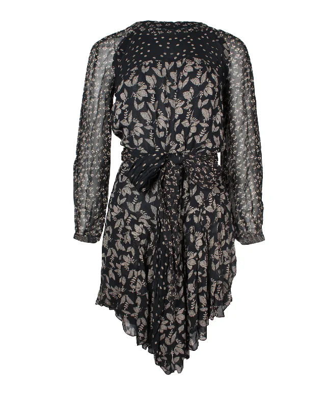 Isabel Marant Étoile Prewitt Leafprint Georgette Dress in Black Viscose Cocktail unclassified dresses