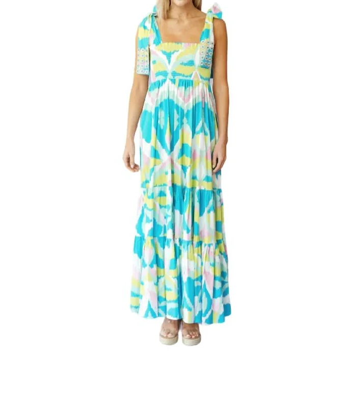 Kelly Dress In Pool Blue Watercolor Ikat Satin unclassified dresses