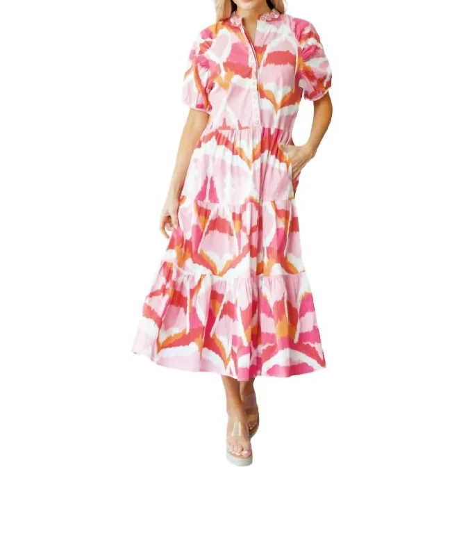 Kimbell Dress In Flamingo Watercolor Ikat Knitted unclassified dresses