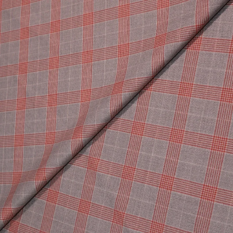 Light gray with Orange Tartan Wool and Silk Dorsilk Jacketing Dormeuil Fabric Neutral tone unclassified dresses